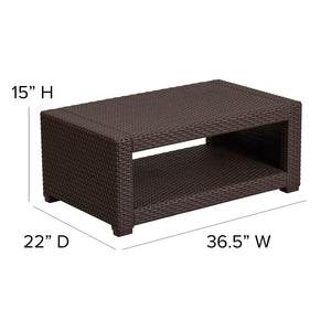 Outdoor Faux Rattan Coffee Table with Open Storage
