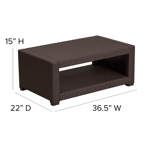 Outdoor Faux Rattan Coffee Table with Open Storage
