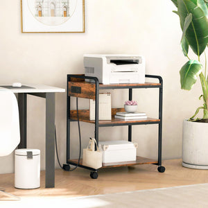 3-Tier Printer Stand with Wheels, Power Outlet & USB Port