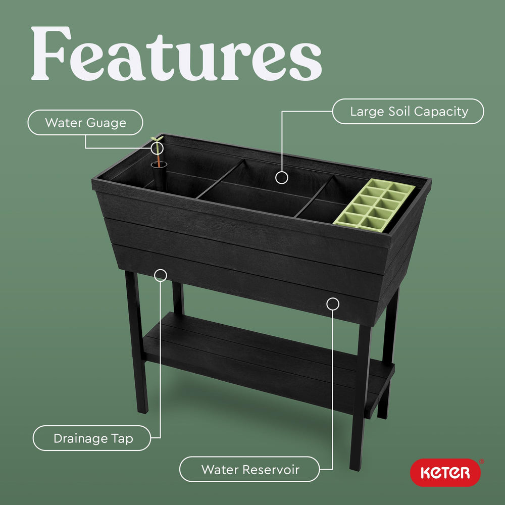 Raised Garden Bed Planter with Self-Watering System – 12.7 Gallon, Dark Grey