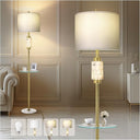 Gold Marble Base Floor Lamp with Night Light & Linen Shade