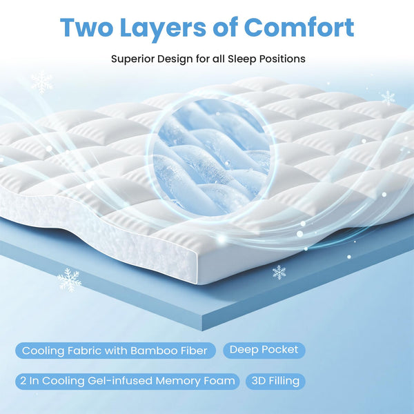 Dual Layer Gel Memory Foam Mattress Topper with Pillow Top