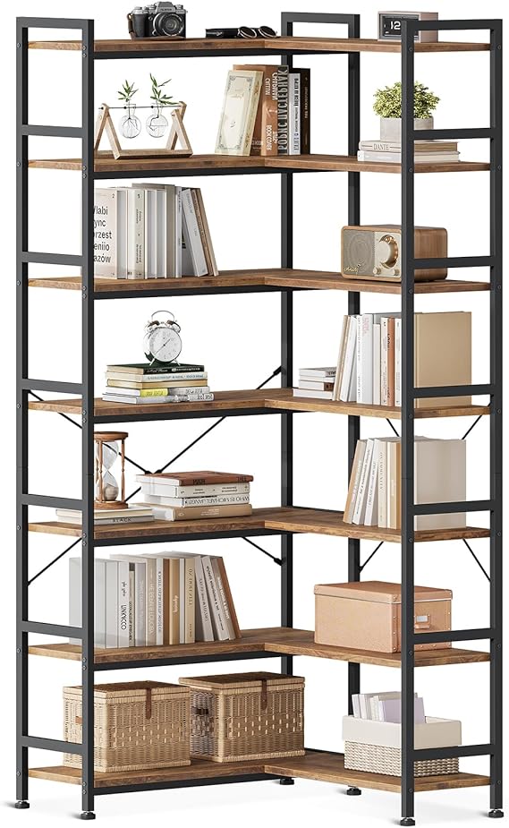 L-Shaped Corner Bookshelf with Metal Frame