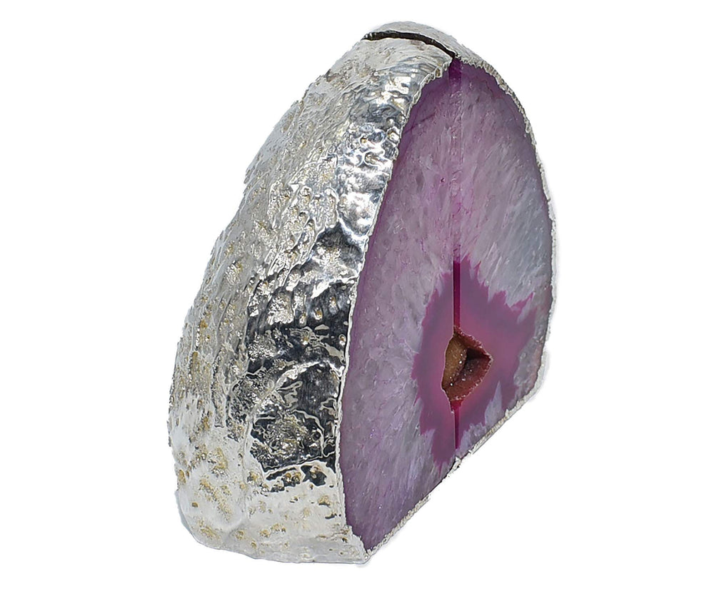 Agate Geode Bookends – Pink Silver Electroplated