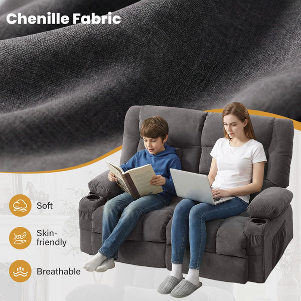 Fabric Reclining Sofa Set with Cup Holders & Side Pocket
