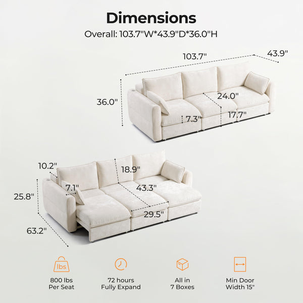 103" Electric Pull-Out Sleeper Sofa Bed | 2-in-1 Convertible Power Couch Bed