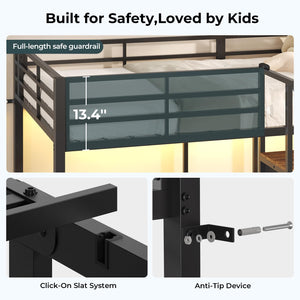 Triple Bunk Bed with Storage Staircase, RGB Lights & Charging Station – Twin Over Twin