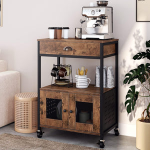 Industrial Coffee Bar Cart with Storage