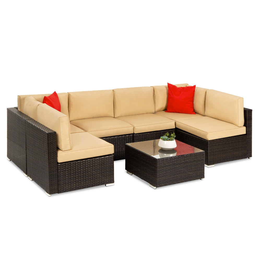 7-Piece Modular Outdoor Wicker Sectional Patio Set