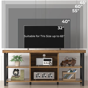 GreenForest TV Stand for TV up to 65 inches, Entertainment Center with 6 Storage Cabinet for Living Room, 55 inch Farmhouse Television Stands Console Table, TV Stands for Living Room, Walnut