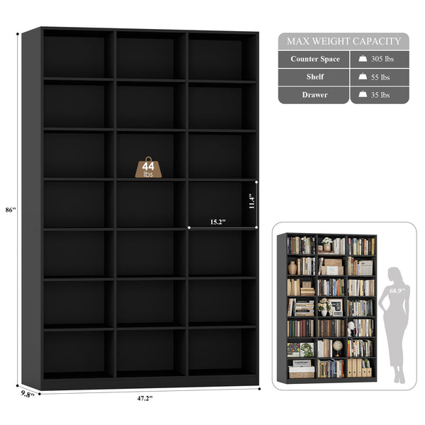 86" Tall 21-Cube Bookshelf – 7-Tier Open Storage Bookcase