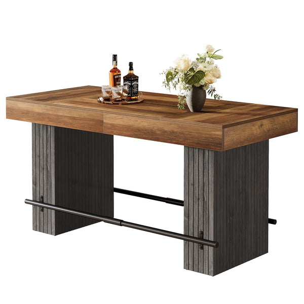62.2" Industrial Counter Height Bar Table with Metal Footrest
