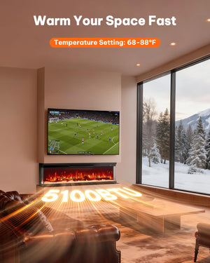 Triple-View Recessed Electric Fireplace Insert with Alexa & App Control
