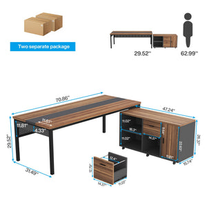 L-Shaped Executive Desk with Mobile File Cabinet & Storage Shelves
