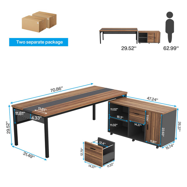 L-Shaped Executive Desk with Mobile File Cabinet & Storage Shelves
