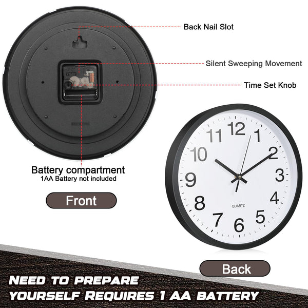 12-Piece Silent Wall Clock Set 12 Inch Non-Ticking Quartz Analog Battery Operated