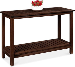 2-Shelf Eucalyptus Wood Console Table Indoor Outdoor