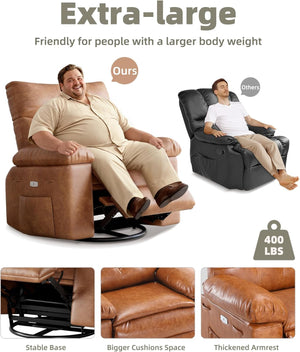 Oversized Recliner Chair with Footrest – 150° Wide Faux Leather Sofa Chair