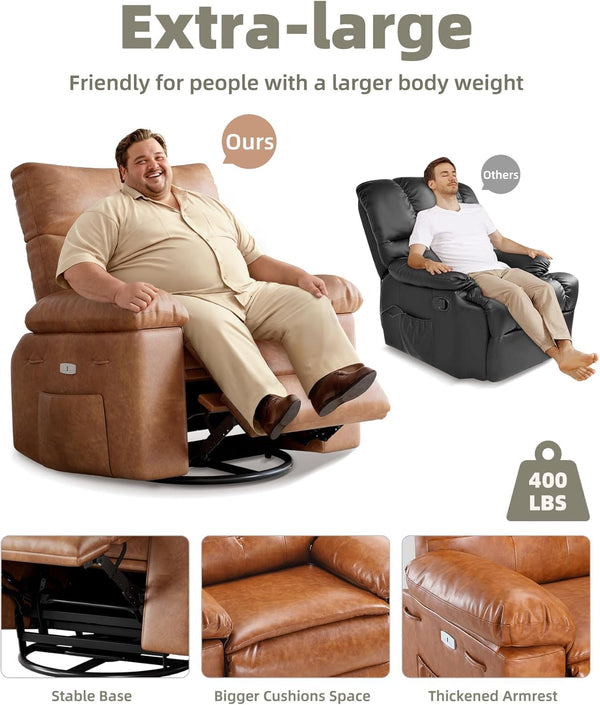 Oversized Recliner Chair with Footrest – 150° Wide Faux Leather Sofa Chair