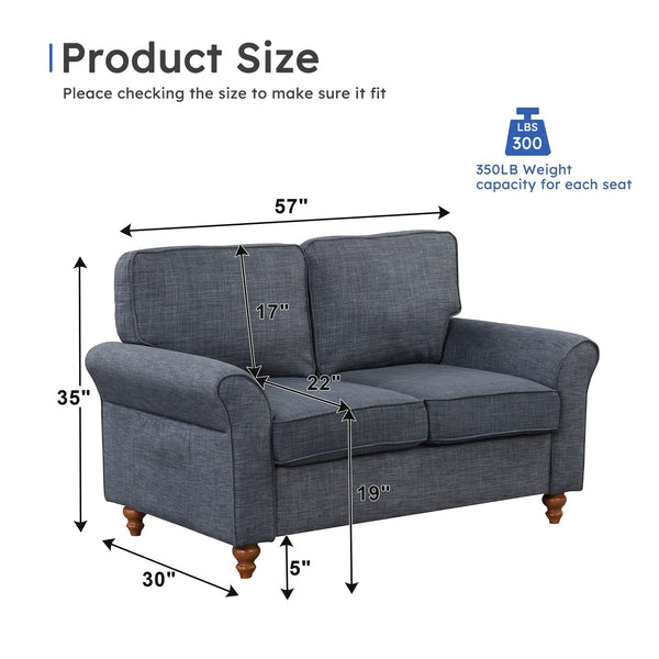 Modern Linen Loveseat Sofa – 2-Seat Upholstered Couch