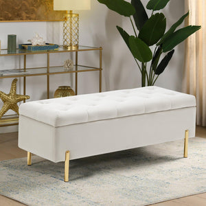 Velvet Storage Bench with Hidden Compartment