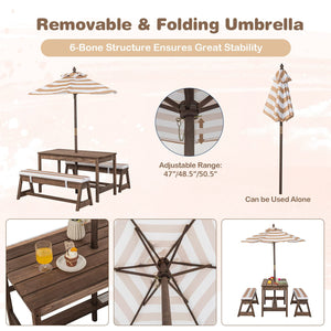 Kids Outdoor Wooden Picnic Table & Bench Set with Umbrella