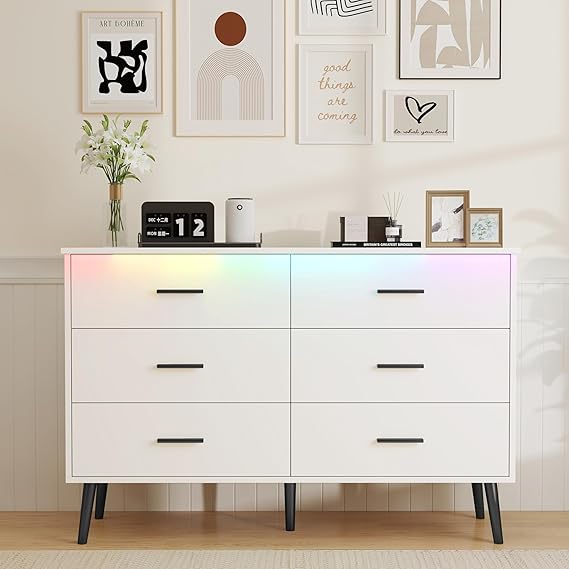 6-Drawer Wood Dresser with LED Light