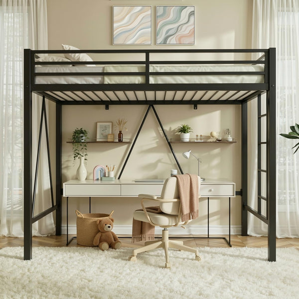 Twin Loft Bed with Metal Slats – Black