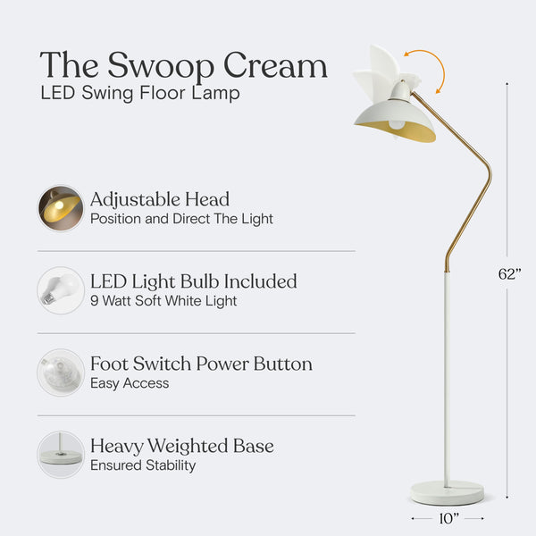 Swoop LED Floor Lamp with Adjustable Head - Cream