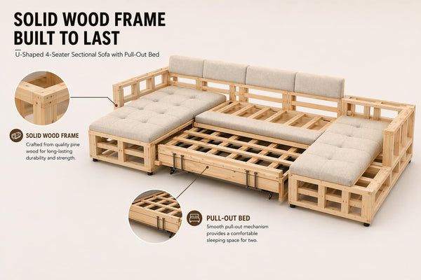 L-Shaped Sectional Sleeper Sofa with Storage & Pull-Out Bed