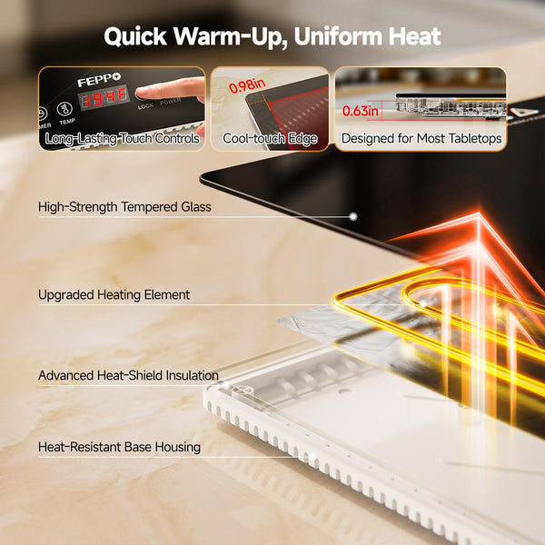 Extra-Long 47"x15" Modular Electric Food Warming Tray with Independent Temp & Timer Control