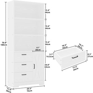71-Inch Tall Bookcase with Cabinet and 3 Drawers