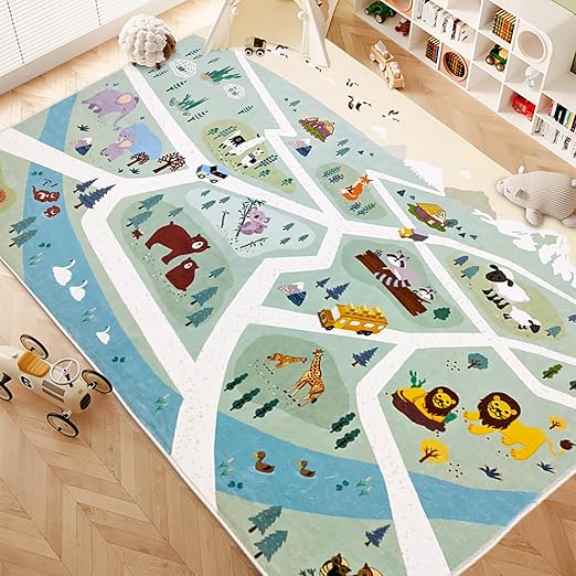 Zoo Animal Kids Area Rug – Playroom & Bedroom Floor Mat