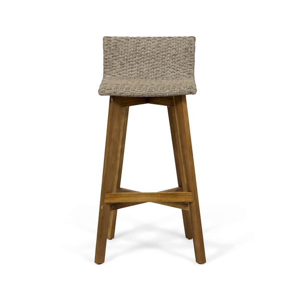 Outdoor Acacia Wood Wicker Barstools Set of 4