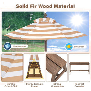 Kids Outdoor Wooden Picnic Table & Bench Set with Umbrella