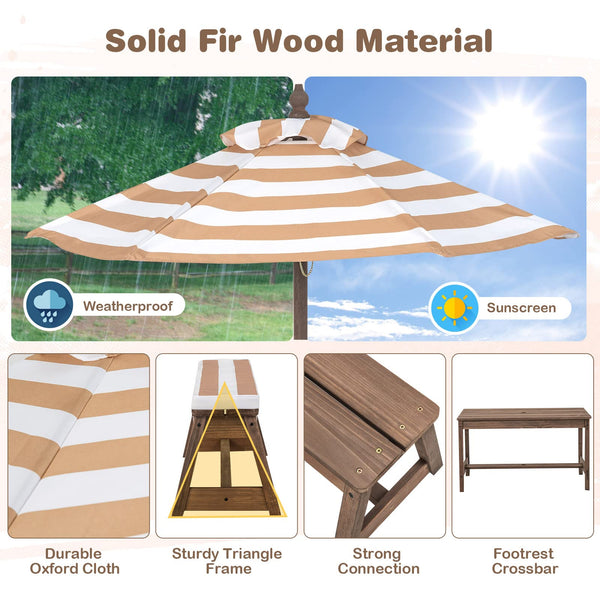 Kids Outdoor Wooden Picnic Table & Bench Set with Umbrella