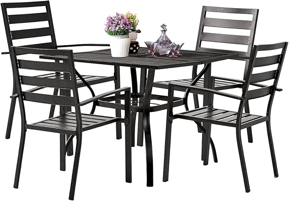 59" Rectangle Metal Outdoor Dining Table with Umbrella Hole