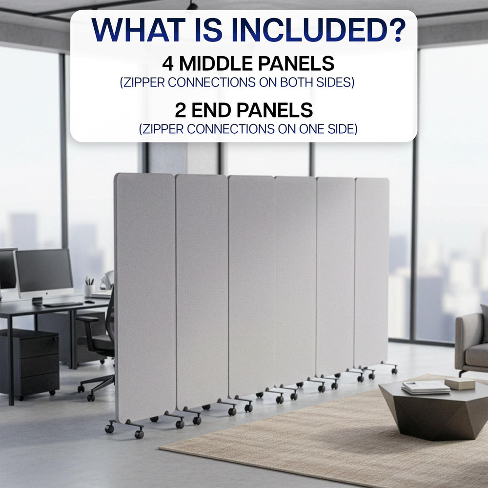 6-Panel Mobile Privacy Panel System – 145" x 66" Freestanding Room Divider