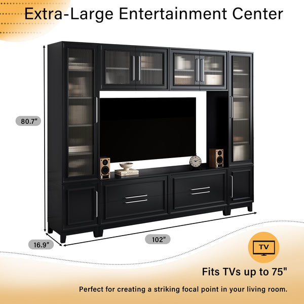 102" Wall Unit Entertainment Center with Glass Doors