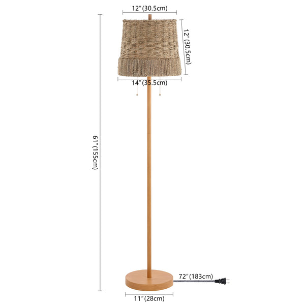 61" 2-Light Coastal Bohemian LED Floor Lamp with Seagrass Shade