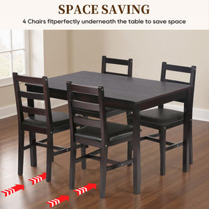 5-Piece Solid Pine Wood Dining Table Set with Upholstered Chairs