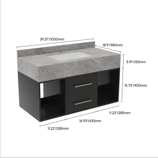 Floating Bathroom Vanity with Sintered Stone Countertop & Undermount Sink