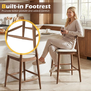 Counter Height Bar Stools Set of 4 – Upholstered Cushioned Seats with Curved Back & Footrest