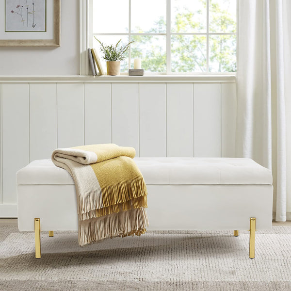 Velvet Storage Bench with Hidden Compartment