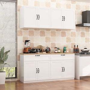Wall-Mounted Kitchen Pantry Cabinet with Countertop, Drawers & Doors