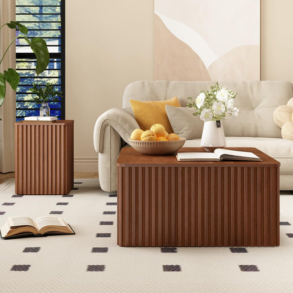 Fluted Square Coffee Table with Storage