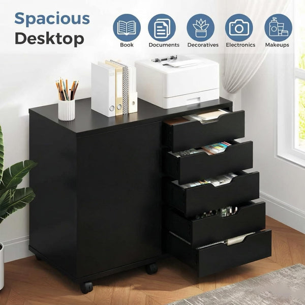 5-Drawer File Cabinet with Wheels & Printer Stand