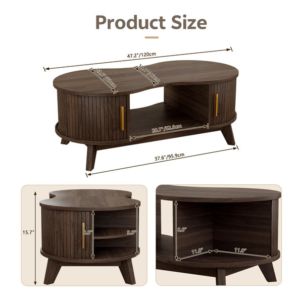 Dual Oval Coffee Table with Storage & Sliding Tambour Door