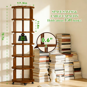 6-Tier 360° Rotating Bookshelf with Wheels