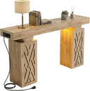 63-Inch Console Table with LED Light & Charging Station
